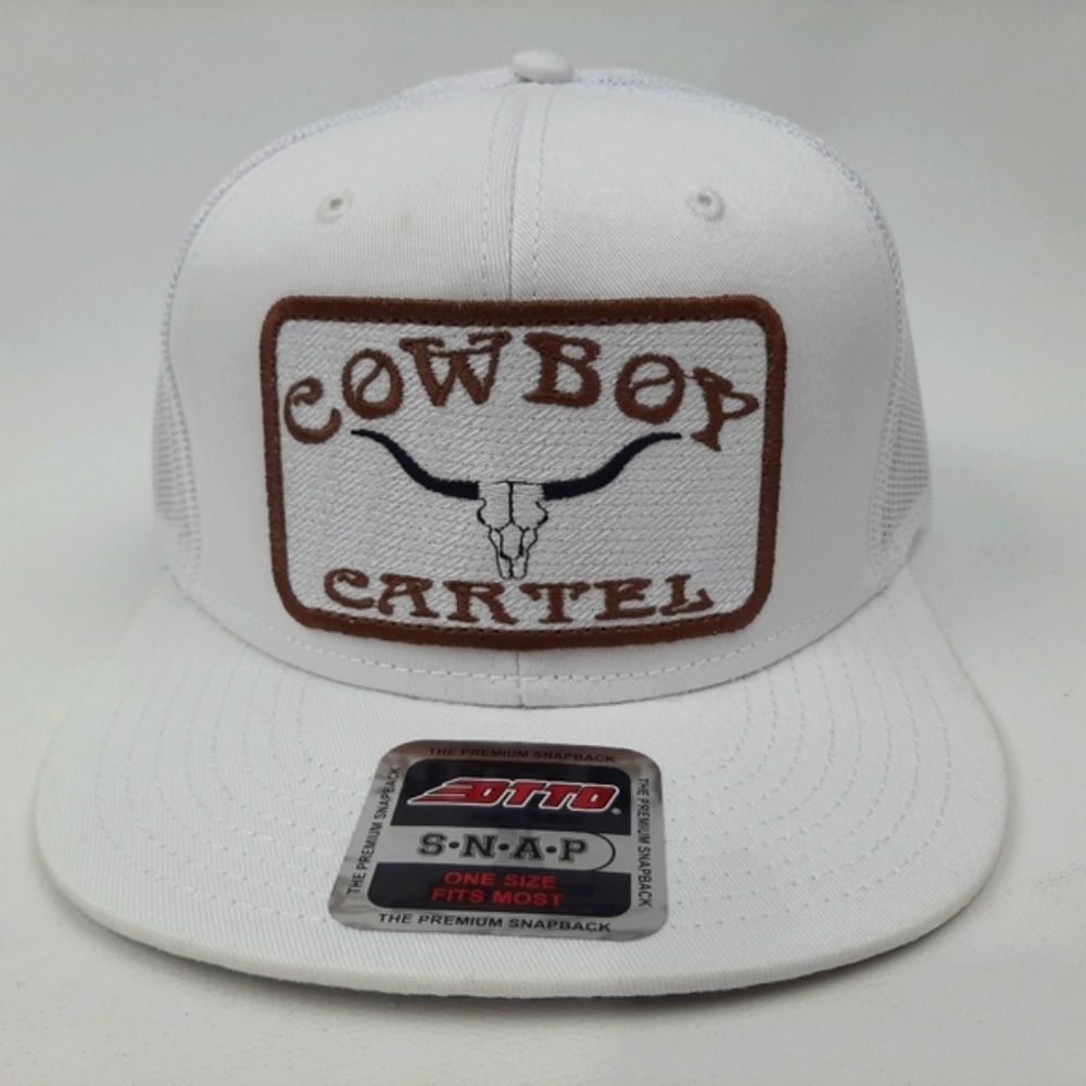Cowboy Cartel Flat Bill Snapback Mesh Trucker Hat Cap White